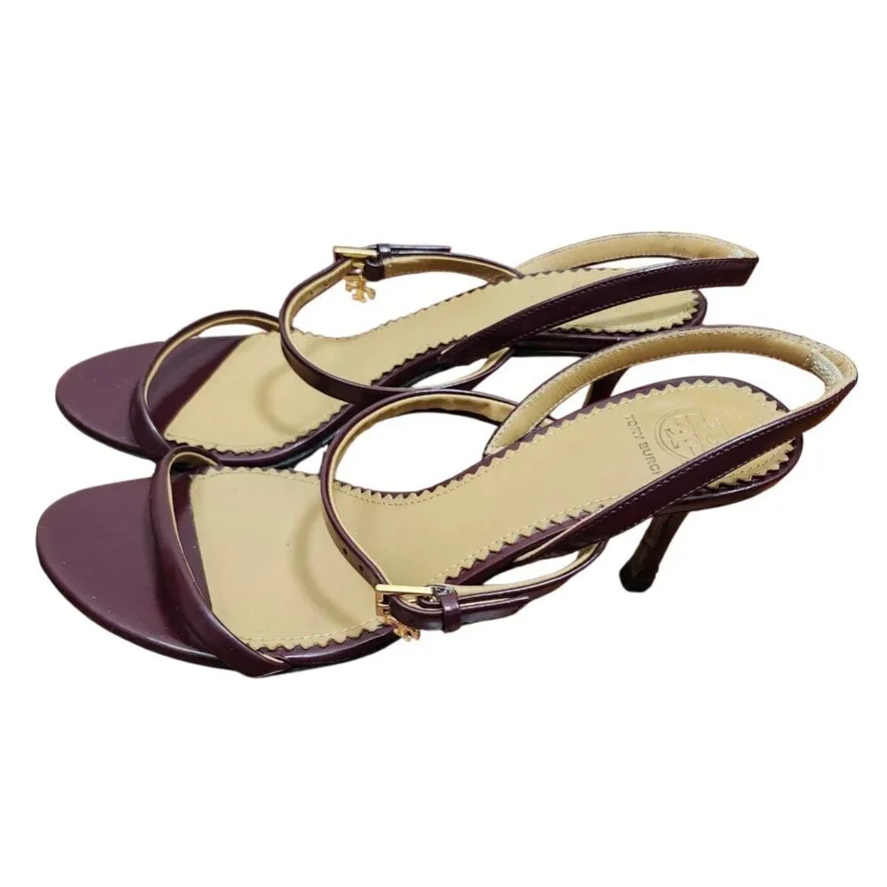 TORY BURCH PENELOPE SLINGBACK SANDALS MALBEC LEATHER STRAPPY Size 7